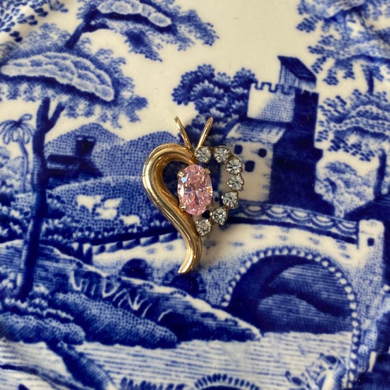10k Heart with Pink CZ Charm Pendant - image 1