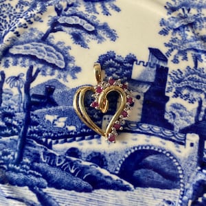 10k Vintage Ruby and Diamond Heart Charm Pendant