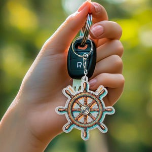 Nautical Ship Wheel Keychain: Acrylic Sailor Gift