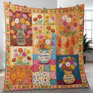 Personalized Generational Birth Flower Quilt Blanket: Custom Mom Grandma Est Year