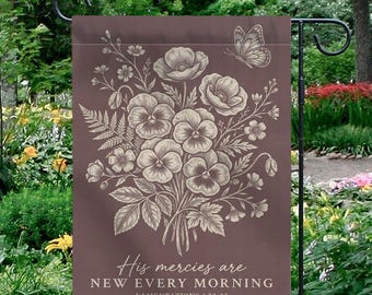 Floral Bible Verse Garden Flag: His Mercies Are New Every Morning, Christian Yard Decor