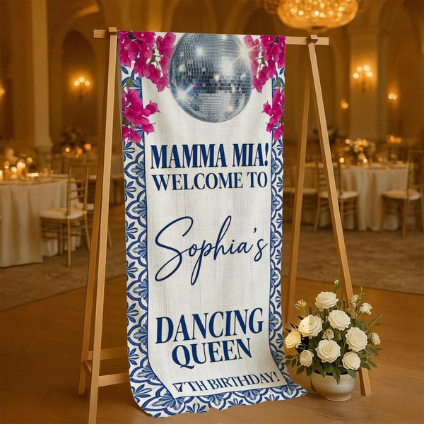 Mamma Mia Birthday Banner – Personalized Dancing Queen Party Tapestry, Birthday Decor