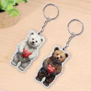Personalized Bear Couple Keychain, Custom His and Hers Gift, Cute Animal Love Keyring, Anniversary Valentine Gift for Couples