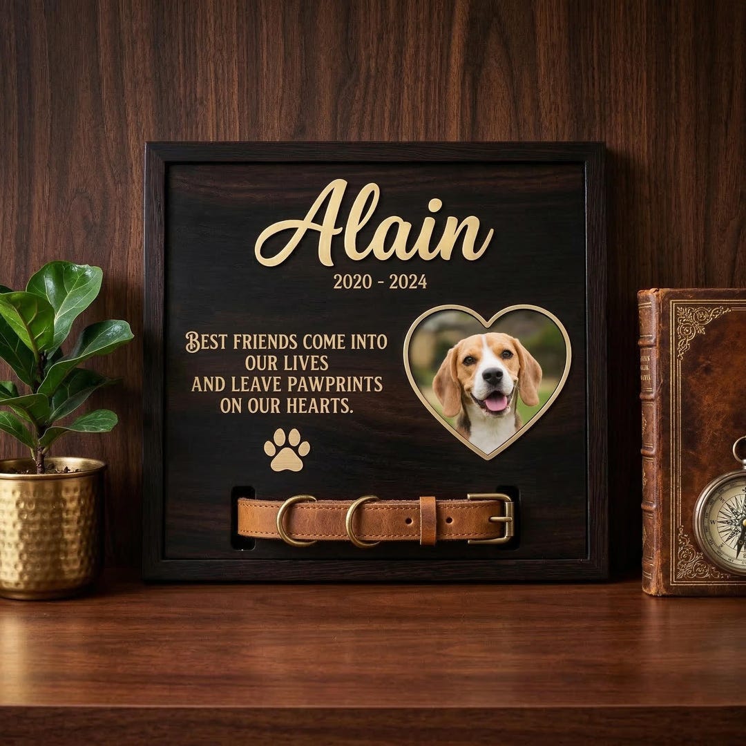 Personalized Wood Pet Collar Holder Sign: Custom Dog Memorial Photo ...