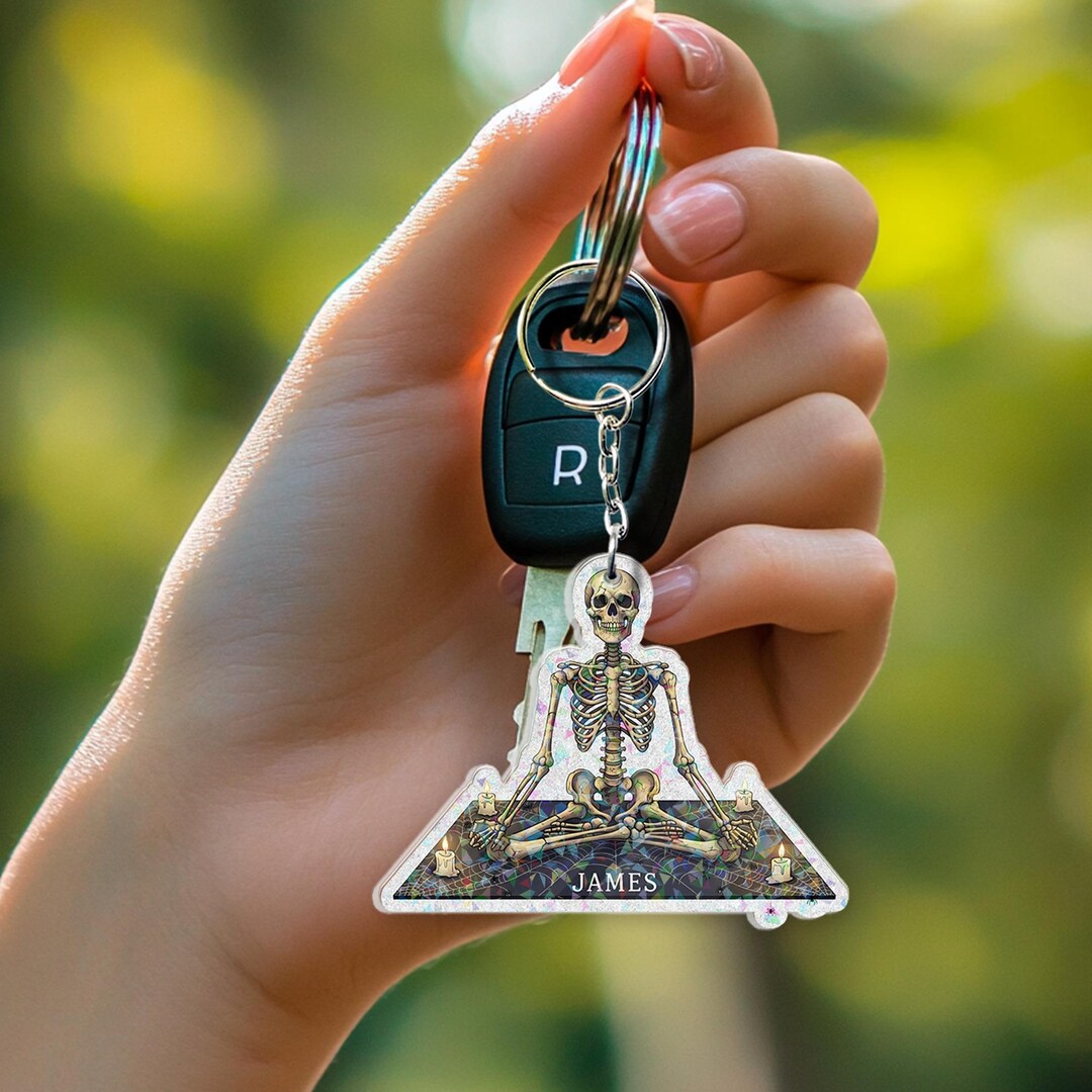 Reflexology Keychains Skeleton Meditation Keychain: Gothic Yoga Accessory, Personalized ...