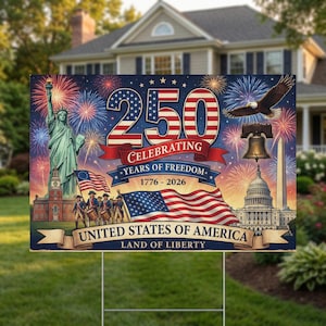 USA 250th Anniversary Yard Sign: Patriotic 1776-2026 Freedom Celebration, Corrugated Plastic