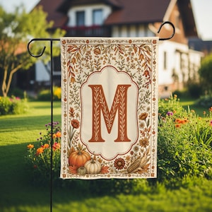 Monogramm Garten Flagge Herbst Kürbis Blumen Hof Banner Cottagecore Outdoor Decor