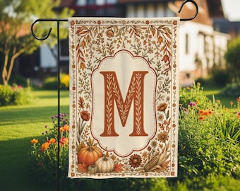 Monogramm Garten Flagge Herbst Kürbis Blumen Hof Banner Cottagecore Outdoor Decor