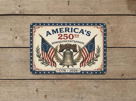 America's 250th Semiquincentennial Metal Sign: Vintage 1776-2026 Liberty Bell Decor