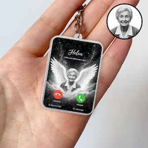 Gedenk-Schlüsselanhänger mit Foto, kundenspezifischer Engelsflügel-Schlüsselanhänger, personalisiertes Erinnerungsgeschenk, Sympathie-Andenken für den Verlust eines geliebten Menschen