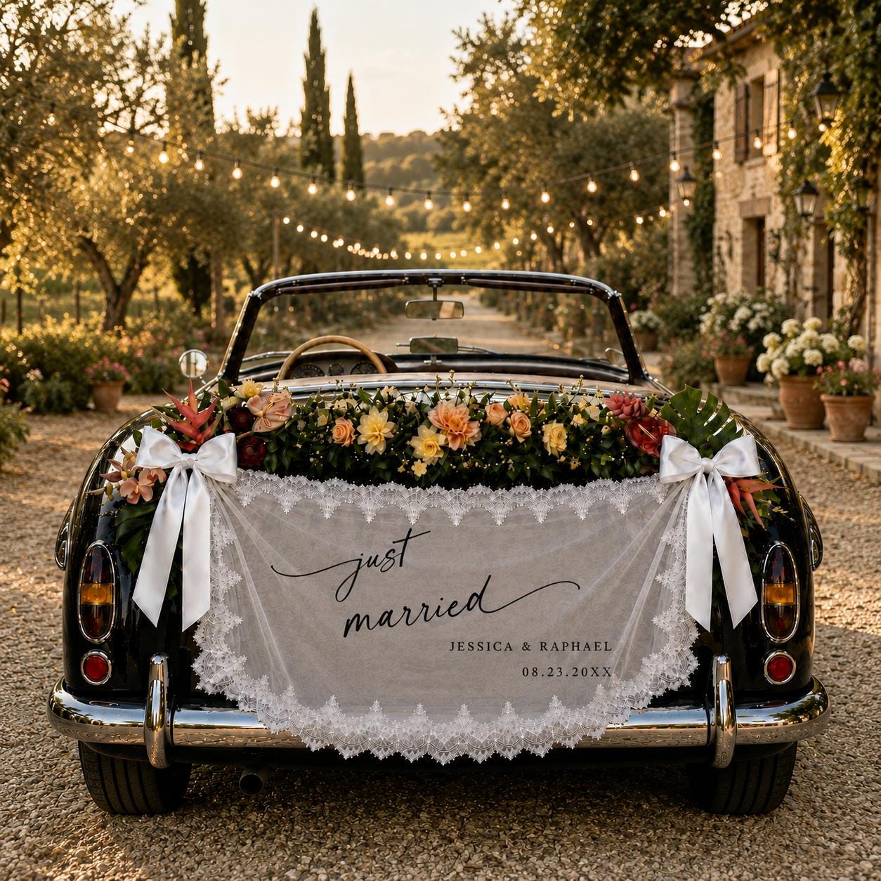 Personalized Wedding Car Banner: Just Married Lace Car Decoration