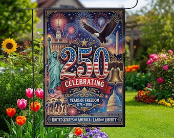 Bandera de jardín con águila patriótica: Estados Unidos, 250 años de libertad, 1776-2026. Decoración para el jardín.