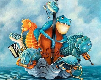 BRINY BLUES | Coastal Art | Fantasy Blues Band | Fine Art Print | Fish Tale Studio | From Original Painting