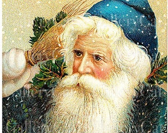 Magnifique VICTORIAN SANTA en bleu Téléchargement numérique, GRANDE image, impression numérique, art mural, téléchargements vintage, galerie d’images de NoëlCat gc14