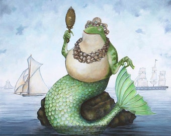 Mermaid Painting Fine Art Print |  Nautical  |  Beach house | Madame Merfrog | Fish Tale