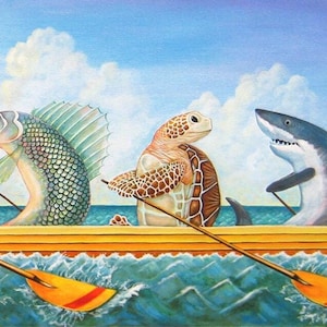 Fish Crew Team Painting | Fine Art Print | Rowing | Regattas | Beautiful Coastal Wall Art | Artist Signed Giclee