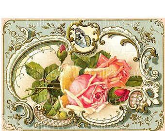 VICTORIAN ROSES Instant Download, Shabby Roses Printable, Digital Wall Art, Vintage Rose Image, Digital Collage, Transfer Pillows, Totes GC2