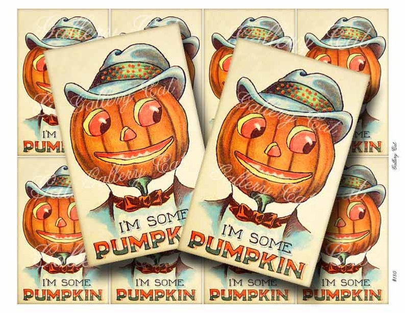 Vintage Halloween JOL Pumpkin Digital Collage Sheet Instant Download for Hang Tags Scrapbooking Cards Ornament Crafts by GalleryCat CS180 image 1