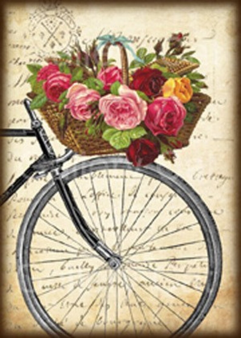 Antique Bicycle With Basket of Roses Digital Collage Sheet - Etsy