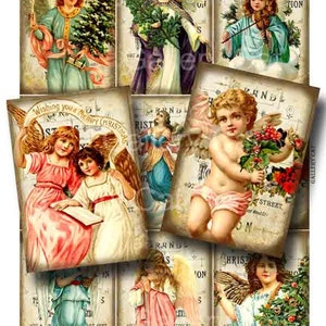 Victorian Angels on Old Paper  Digital Collage Sheet Instant Download Paper Crafts Original Whimsical Altered Art by Gallery Cat CS16