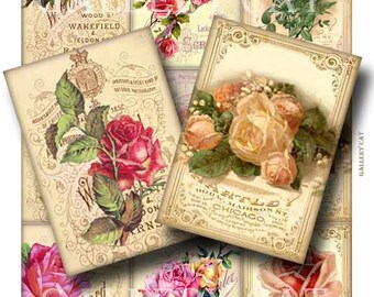 FADED ROSES Digital Collage Sheet Instant Download for Scrapbook Paper Creations Original Whimsical Altered Art by GalleryCat CS123