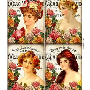Vintage French Women Digital Collage Sheet Instant Download Original Whimsical Altered Art by Gallery Cat CS30 image 1