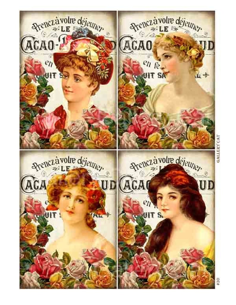 Vintage French Women Digital Collage Sheet Instant Download Original Whimsical Altered Art by Gallery Cat CS30 image 1