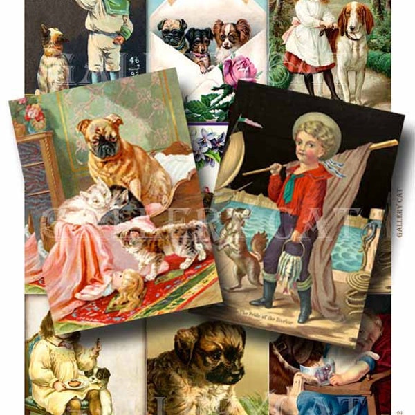 VINTAGE DOG Digital Collage Sheet Instant Download Paper Crafts Card Decoupage Original Whimsical Altered Art by GalleryCat CS122