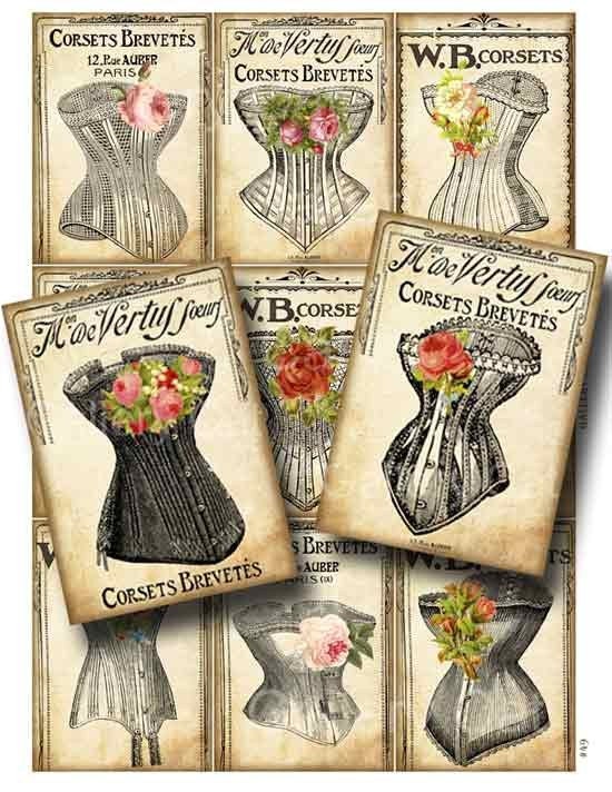 Instant Download Victorian Corset Digital Collage Sheet for Paper Cra…