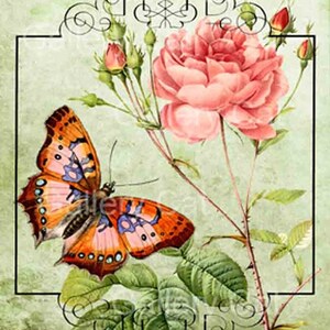 Old English Roses with Butterfly Digital Collage Sheet Instant Download for Paper Crafts Original Whimsical Altered Art by GalleryCat CS8 image 2