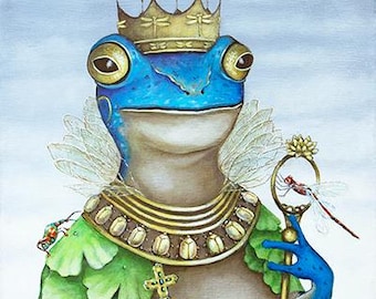 FROG KING Fine Art Print | Original Art | Royal Portrait | Crown | Insects | Giclee | Signed by Artist