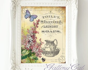 VINTAGE BATH Sign Digital Collage Sheet Instant Download for Bathroom Laundry Room Wall Art Iron on Transfers Scrapbooking GalleryCat #312