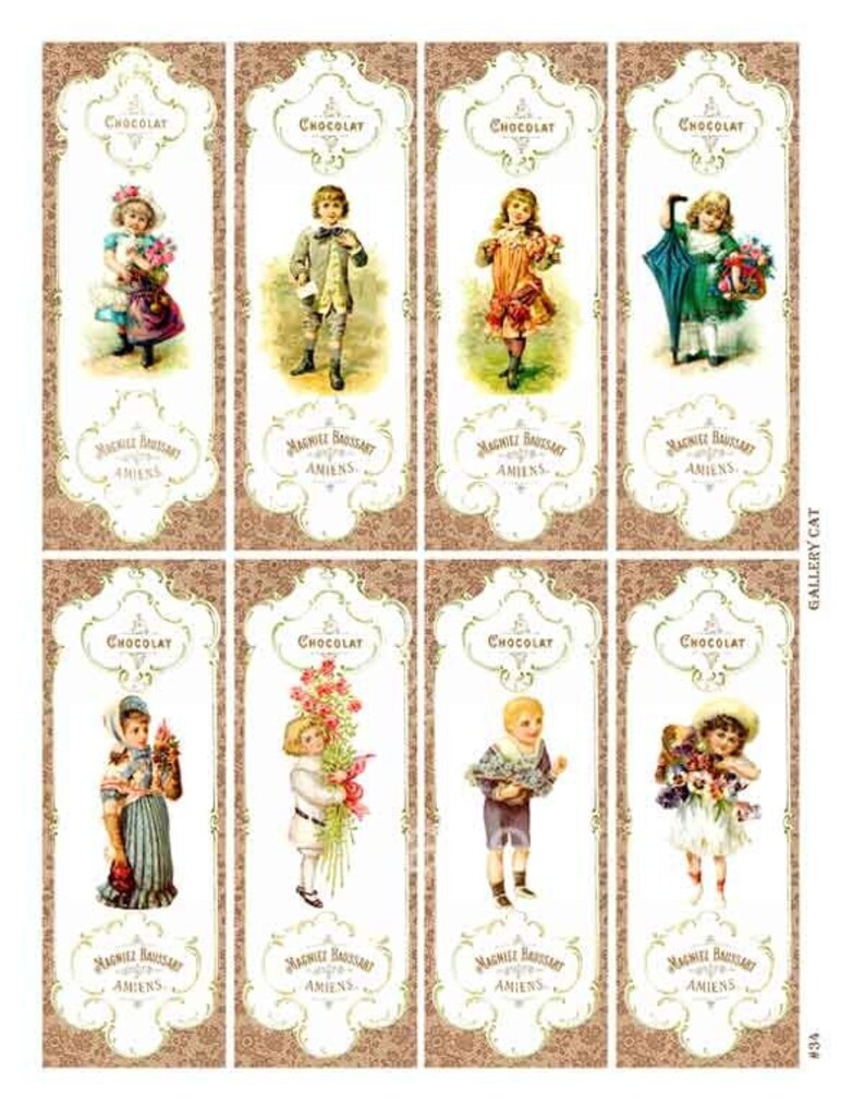 Victorian Children Digital Collage Sheet Instant Download for Bookmark Favors Tags Gallery Cat CS34 image 2