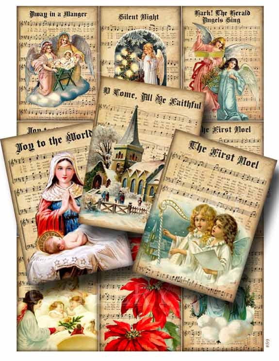 CHRISTMAS MUSIC Digital Collage Sheet Instant Download Paper Crafts C…