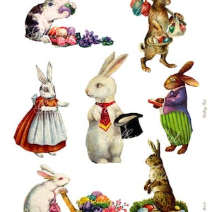 Vintage EASTER BUNNY Instant Download Rabbit Clip Art for Gift Tags Greeting Cards Scrapbooking Arts and Crafts by GalleryCat CS159 image 1