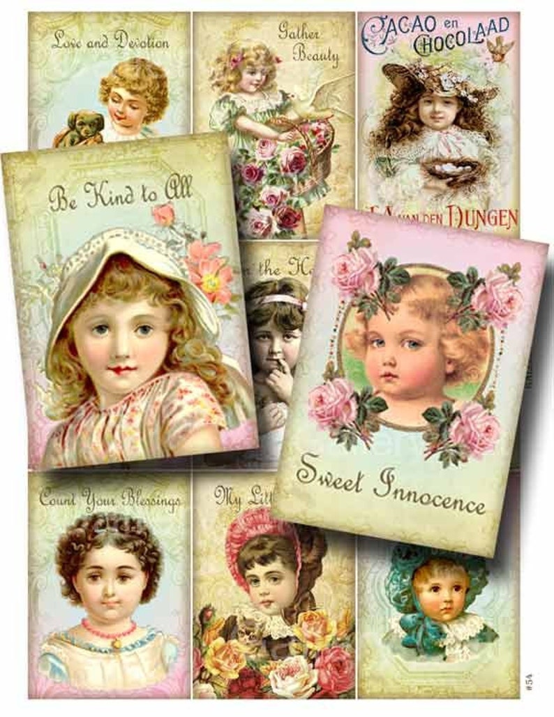 Little Ladies Digital Collage Sheet Instant Download for Paper Crafts Assemblage Tags Altered Art by GalleryCat CS54 image 1