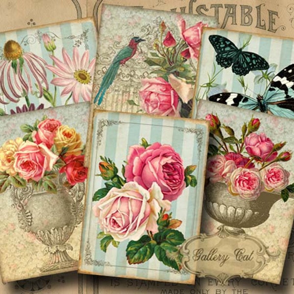 SECRET GARDEN Digital Collage Sheet Instant Download Vintage Botanical for Scrapbooking Gift Tags Journal Cards Jewelry GalleryCat CS205