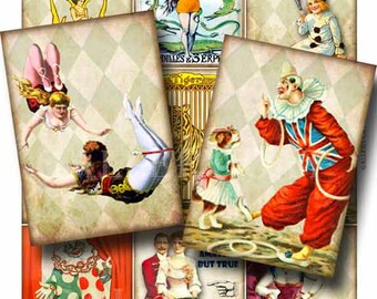 CIRCUS SIDESHOW Digital Collage Sheet Instant Download for Paper Crafts Cards Decoupage Original Whimsical Altered Art by Gallery Cat CS99