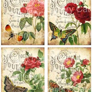 Antique Roses on Old French Paper Digital Collage Sheet Printable Download Original Whimsical Altered Art by GalleryCat CS2