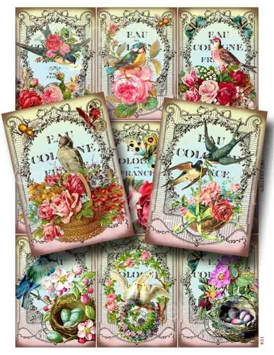 Vintage Birds and Bees Digital Collage Sheet Instant Download for Pap…