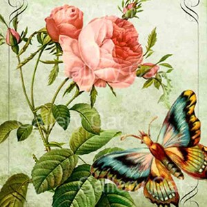 Old English Roses with Butterfly Digital Collage Sheet Instant Download for Paper Crafts Original Whimsical Altered Art by GalleryCat CS8 image 3