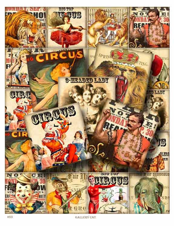 CIRCUS BLOCKS Digital Collage Sheet Instant Download 2 Inch Squares P…