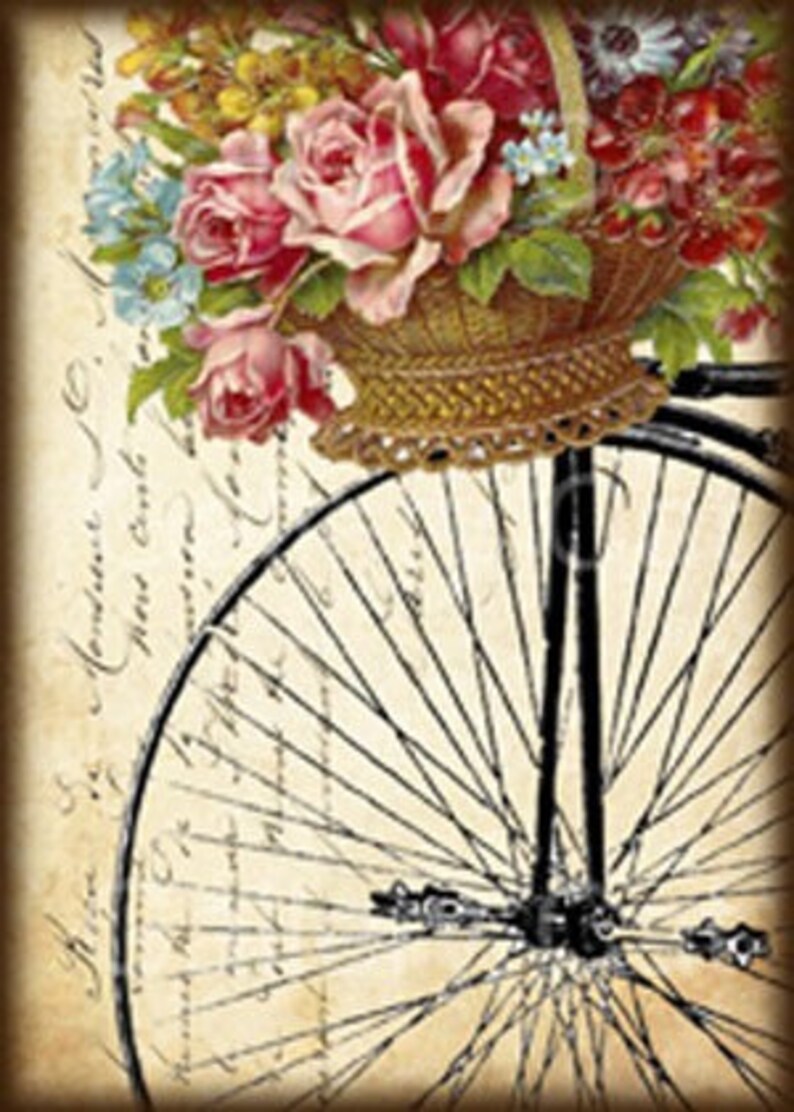 Antique Bicycle with Basket of Roses Digital Collage Sheet | Etsy