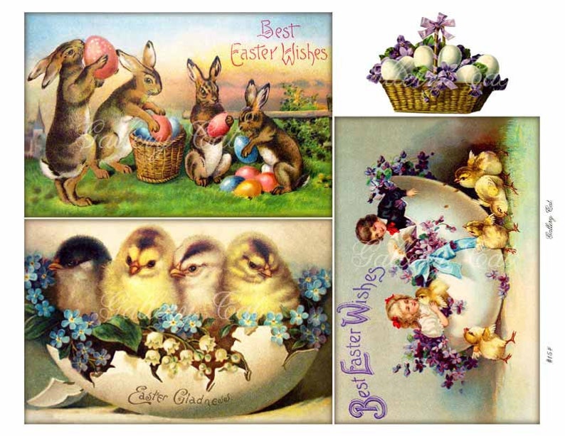 Instant Download VINTAGE EASTER Digital Collage Sheet Old Postcard Images Scrapbooking Card Tags Altered Art GalleryCat CS154 image 2