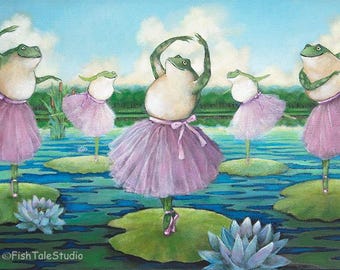 Enchanting FROG BALLERINAS | Fine Art Print | Ballet Painting | Fantasy Dance | Signed Giclee | Fish Tale Studio