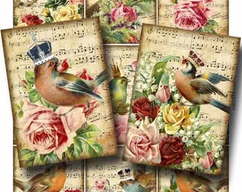 Majestic Songbirds Digital Collage Sheet Instant Download for Paper Crafts Card Decoupage Original Whimsical Altered Art by GalleryCat CS52