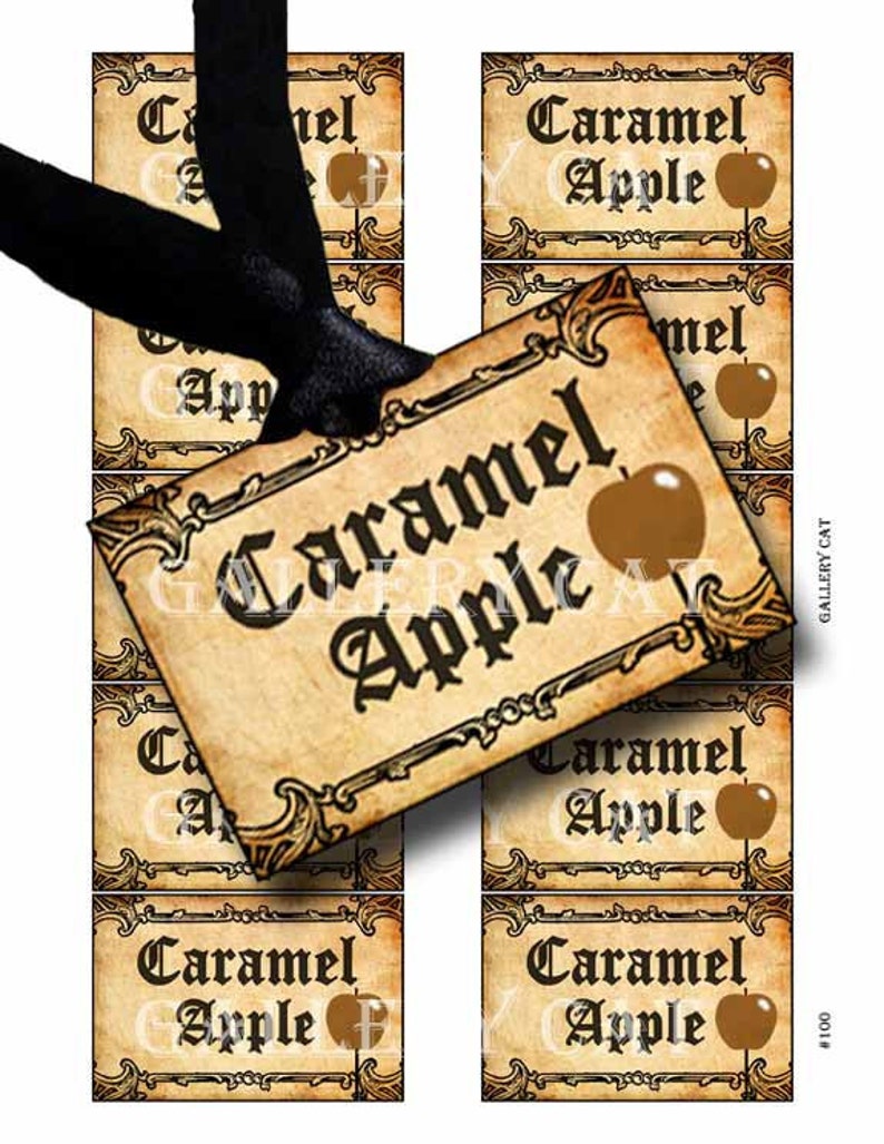 Apple tag caramel digital collage instant sheet