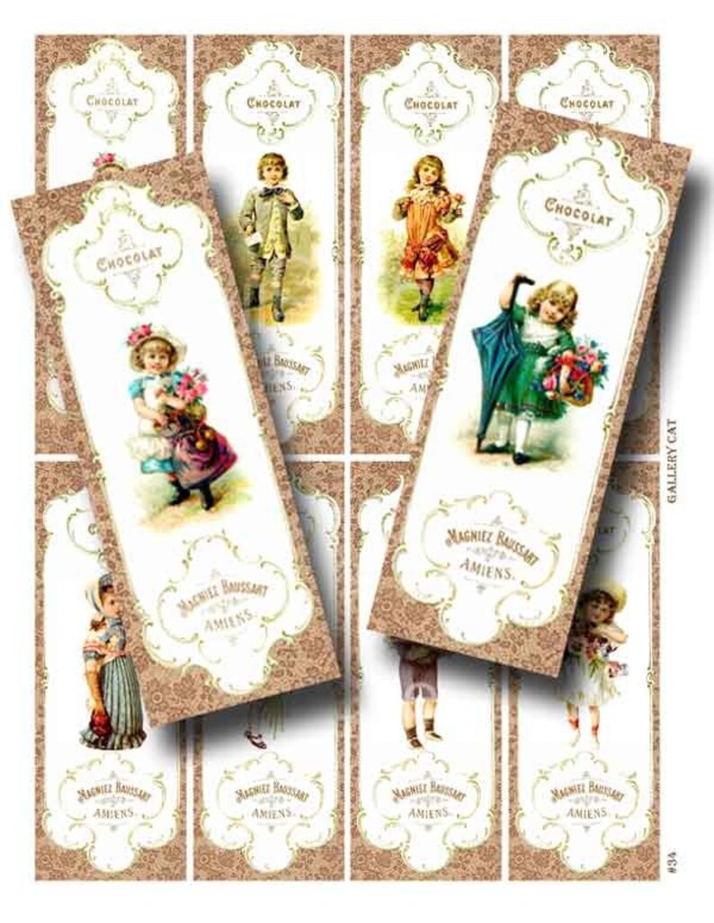 Victorian Children Digital Collage Sheet Instant Download for Bookmark Favors Tags Gallery Cat CS34 image 1