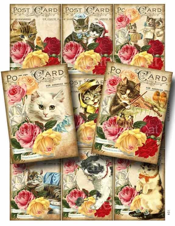 Victorian Kittens and Roses  Digital Collage Sheet Instant Download f…