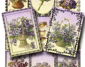 Victorian Violets Digital Collage Sheet Printable Instant Download Original Whimsical Altered Art by GalleryCat CS40